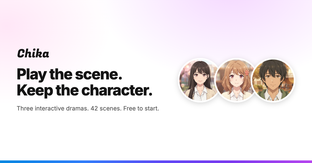 Chika characters and the words Play the scene. Keep the character.